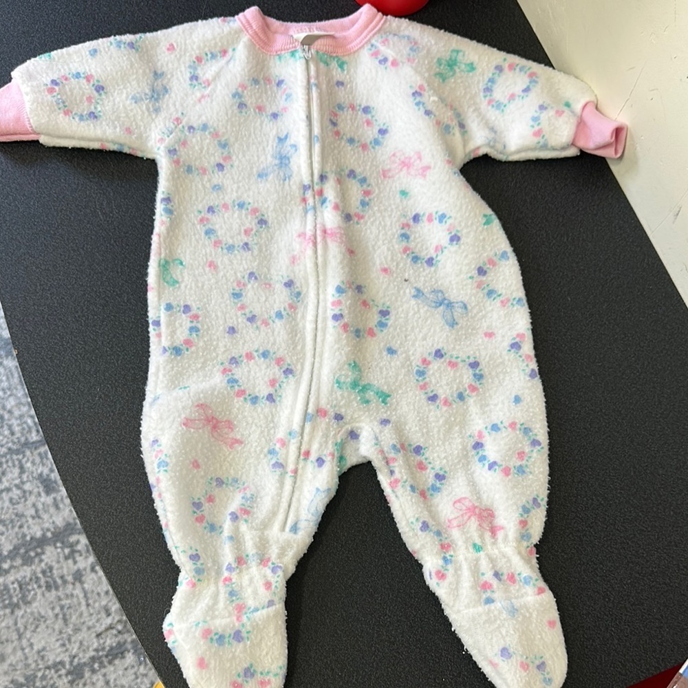 Cozy White and Pink Baby One Piece 80’s